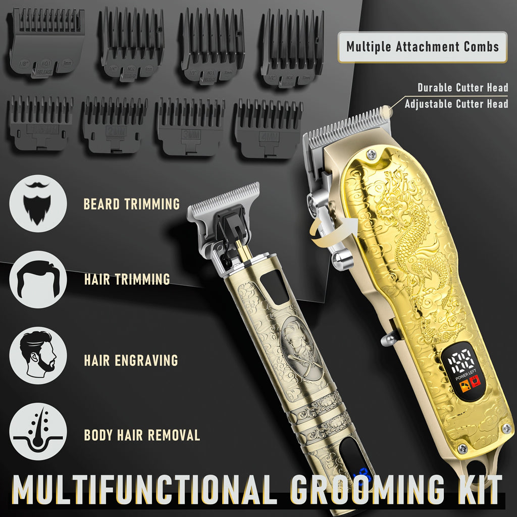 LQT Hair Clipper Set for Men with USB Rechargeable Design, Retro Styling and Golden Dragon Package Options for Home Haircuts, Detailing and Grooming Gifts