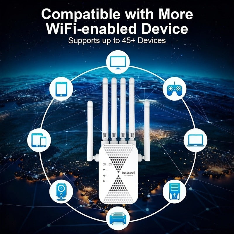WiFi 6 Range Extender with 6 Antennas, Compact Wireless Signal Booster and Repeater for Home Office and Coffee Shop Network Coverage