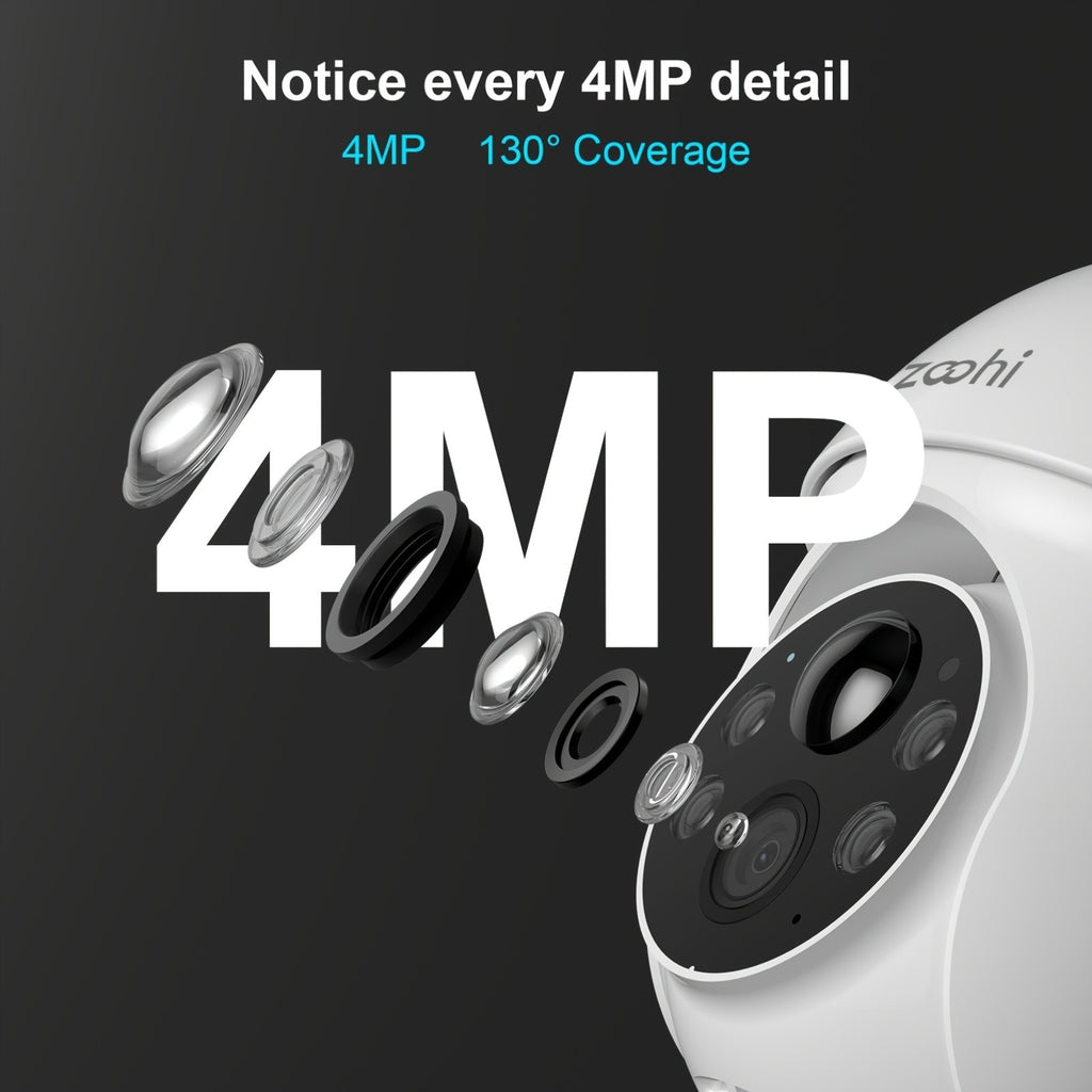 4MP Solar WiFi Security Camera with 355-Degree Pan and 90-Degree Tilt, Outdoor Battery Camera with Color Night Vision, Motion Detection and Two-Way Audio