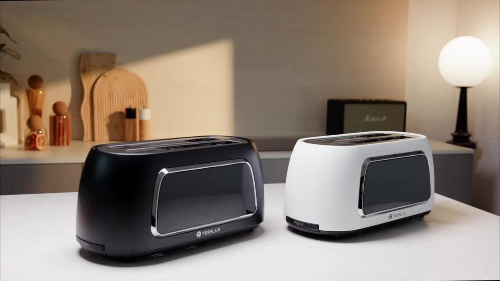 TESSLUX Four Slice Touchscreen Toaster with 1.5-Inch Wide Long Slots, Six Browning Levels and Bread Types, Digital Timer, Memory, Defrost and Reheat