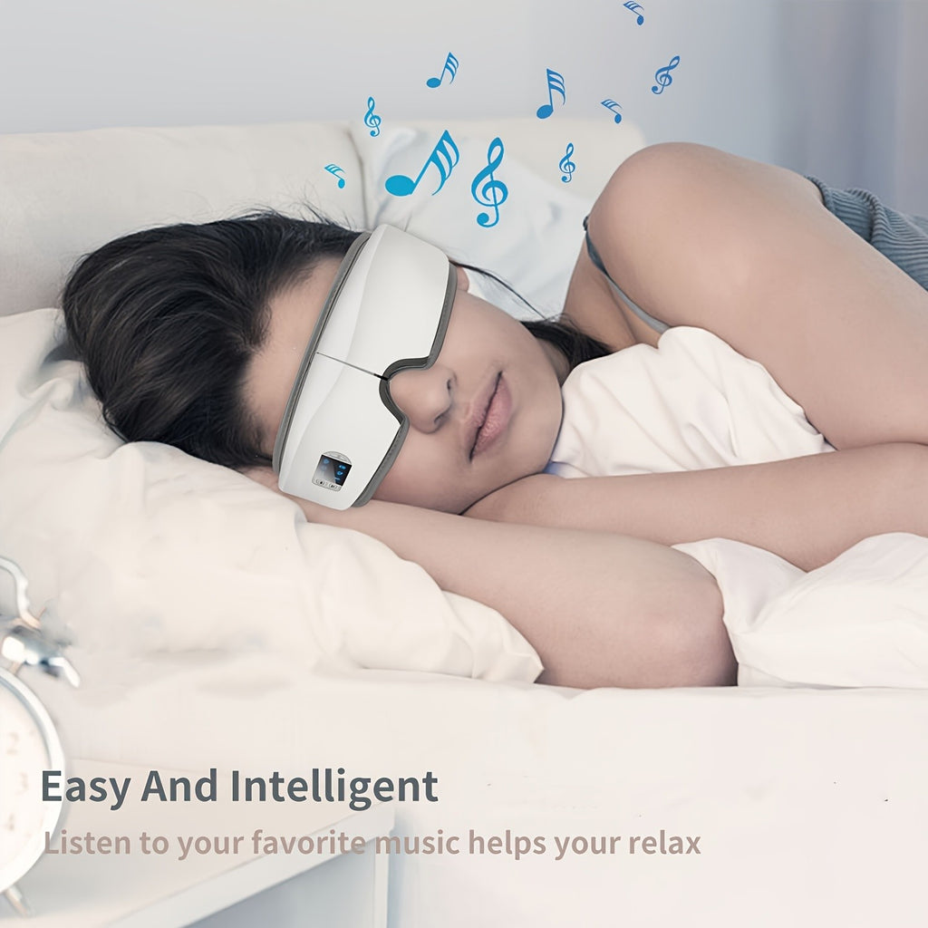 Heated Eye Massager with Air Pressure and Vibration, Portable 4D Massage Device with Music, Multiple Modes and LED Display for Home Relaxation