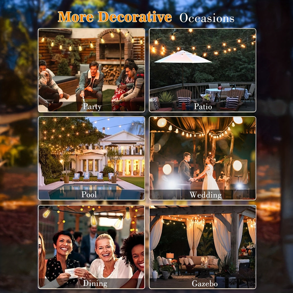 LED Outdoor String Lights, Edison-Style Decorative Bulbs with 2700K Warm Light Labels in 50ft, 100ft or 120ft Options for Patio, Porch and Cafe Displays