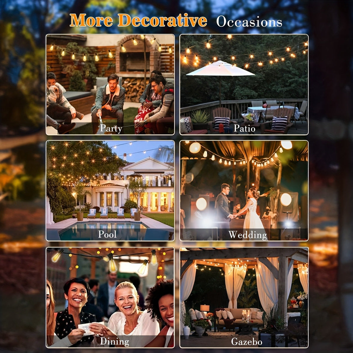 LED Outdoor String Lights, Edison-Style Decorative Bulbs with 2700K Warm Light Labels in 50ft, 100ft or 120ft Options for Patio, Porch and Cafe Displays