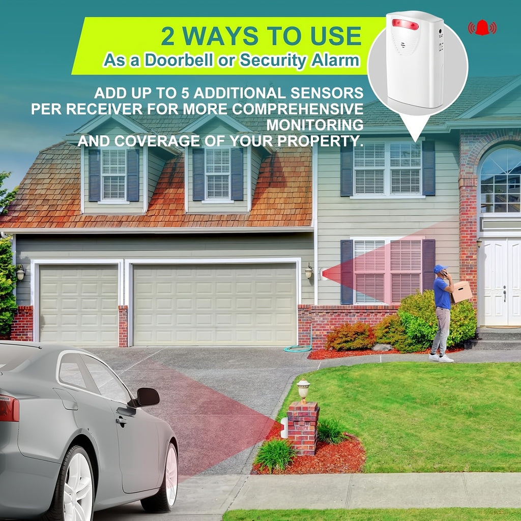 Driveway Alarm Wireless Outside Motion Sensor with Receiver, Infrared Detector Alert System for Home Security, Business, Garage and Property