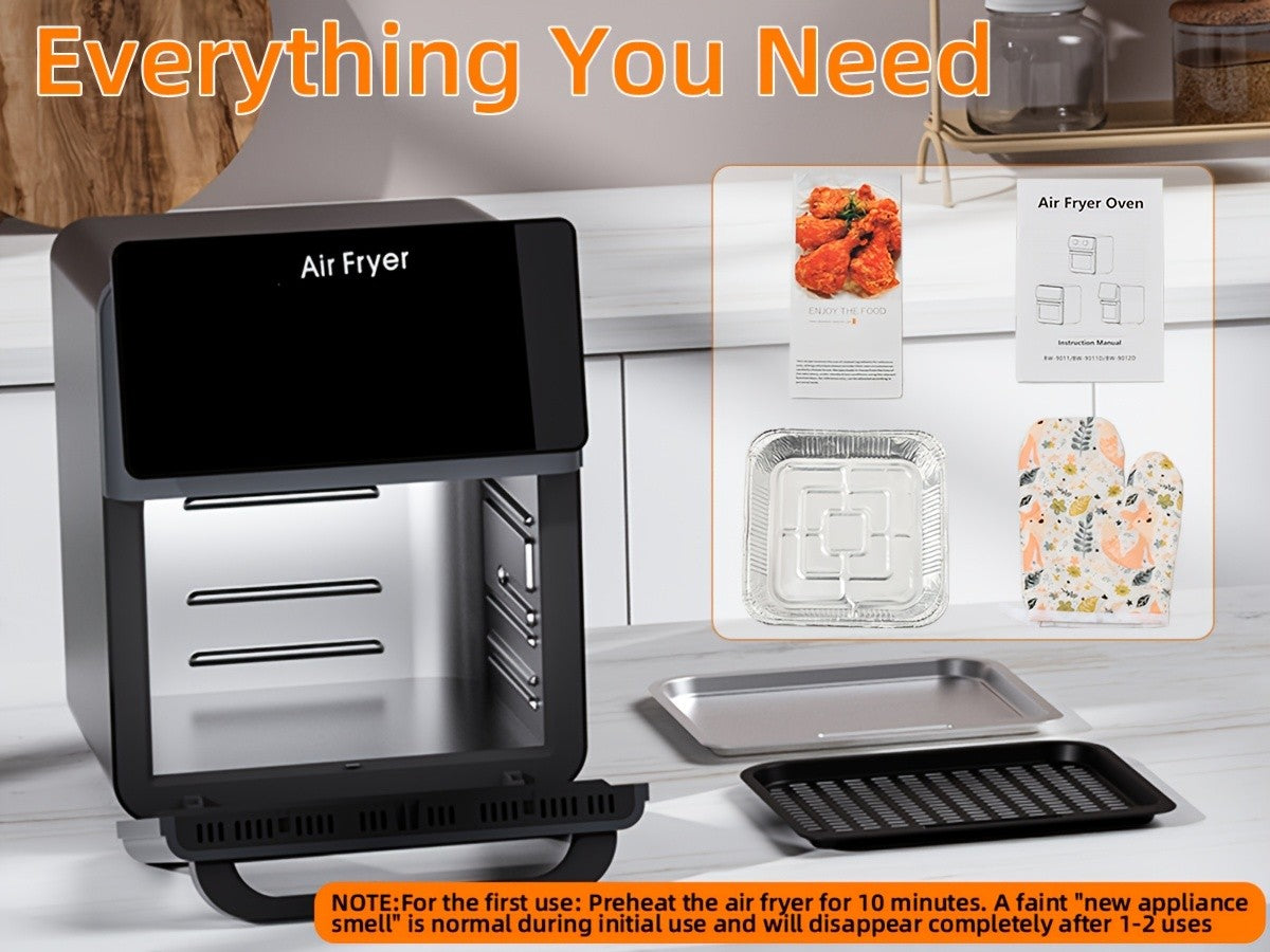 12-in-1 Air Fryer Oven and Grill Combo with Listed 2.64gal Capacity, Glass Viewing Window, Nonstick Basket and Removable Door in Beige or Black