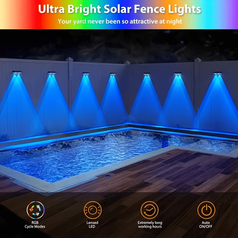 Solar Fence Accent Lights with Nine Lighting Modes, Listed 12-Light Set and Colorful Mode-24LEDs Option for Outdoor Walls, Railings, Patios and Deck Decor