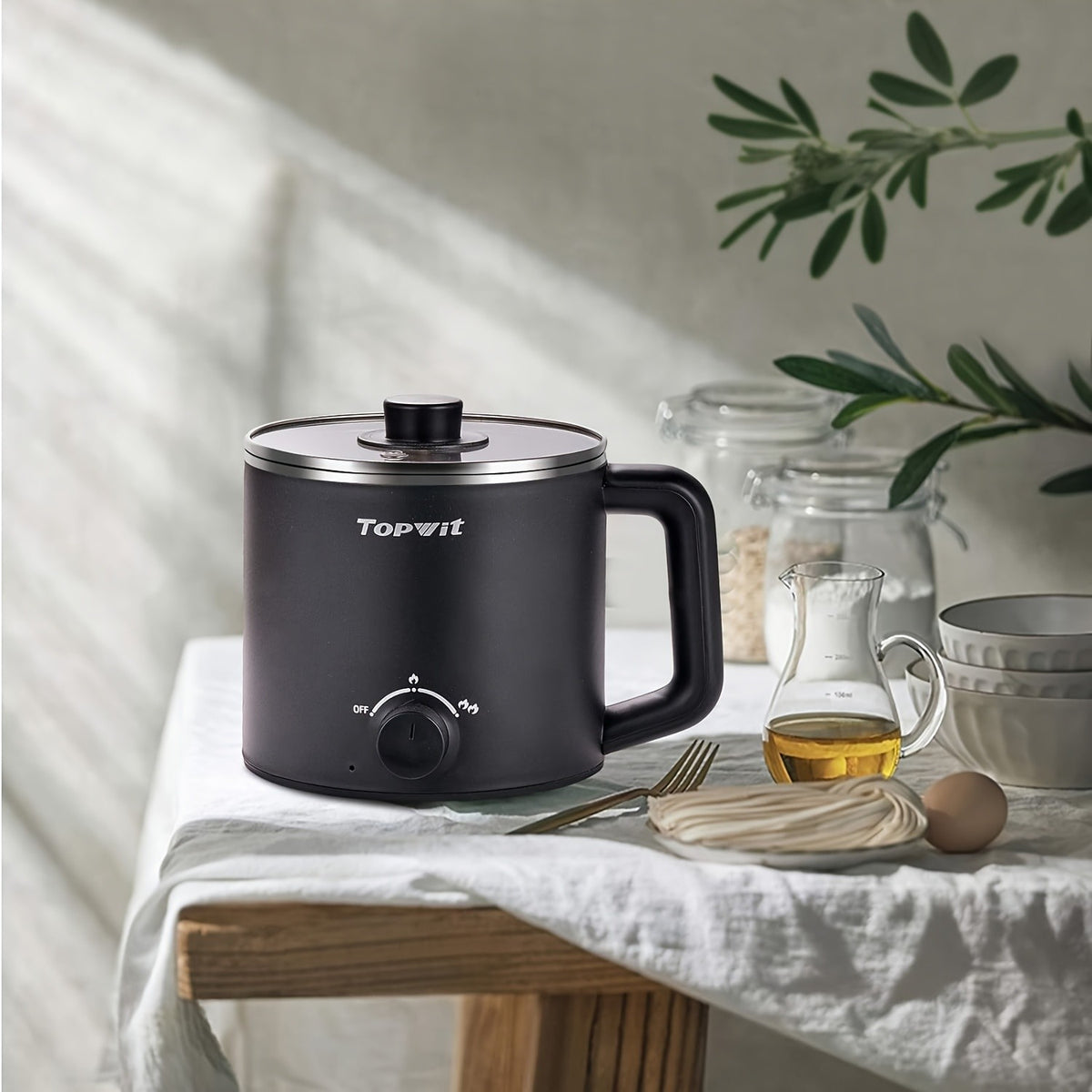 Dual-Power Electric Hot Pot with Listed 50.72oz Capacity and Portable Nonstick Design, Black or Blue Noodle Cooker for Pasta, Soup, Eggs and Oatmeal Preparation