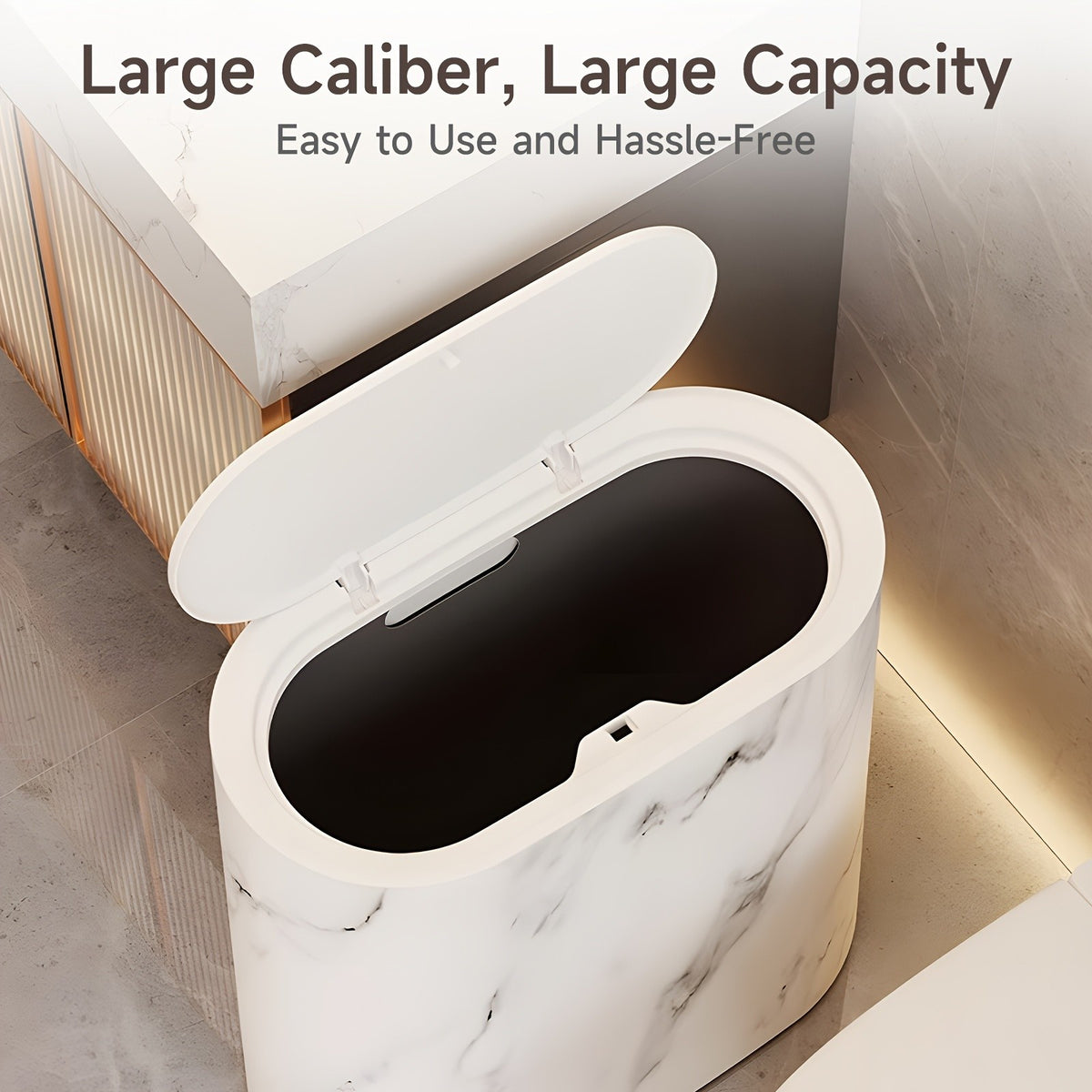 Plastic Wastebasket with Built-In Handles, Wood Grain, Black or White Options and Two-Piece Set for Bathroom, Laundry Room and Home Office