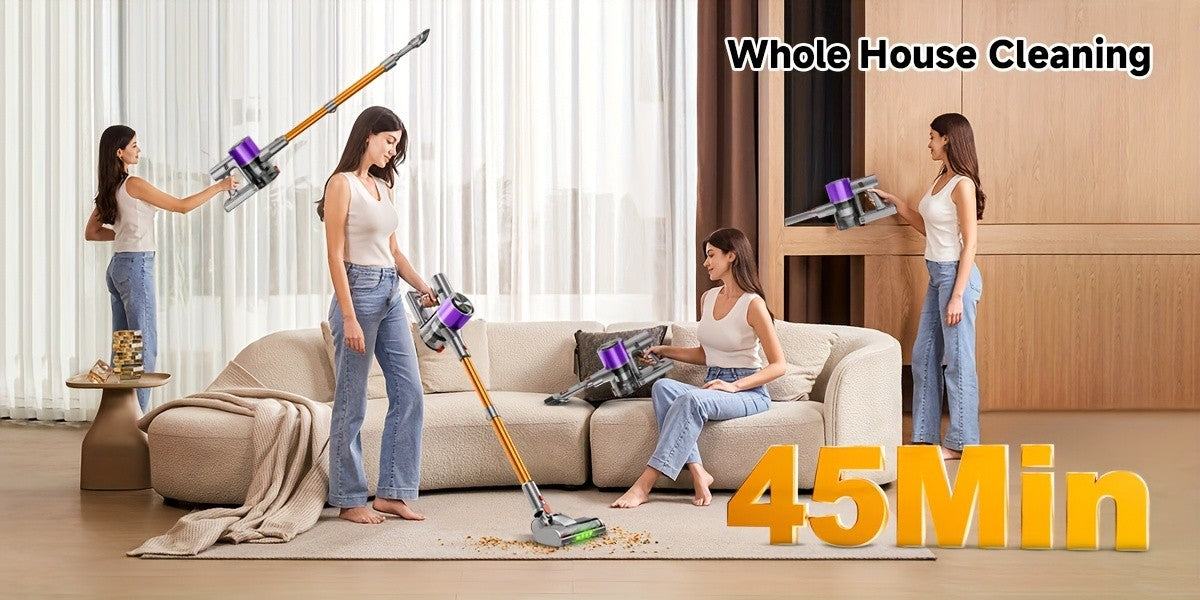 Self-Standing Cordless Vacuum with Listed 58kPa Suction, 6-in-1 Rechargeable Handheld Cleaning Design and LED Electric Floor Brush for Carpets and Pet Hair