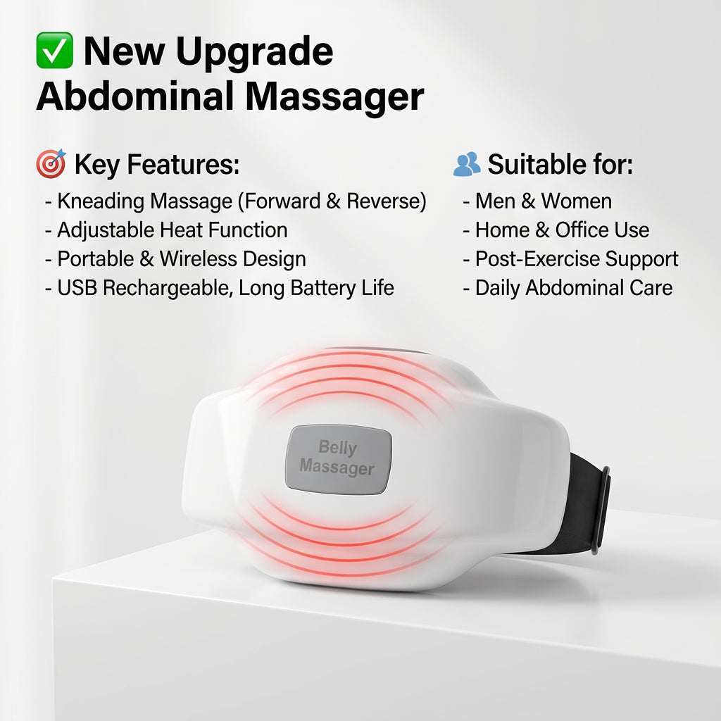 Heated Abdominal Massager with Kneading and Adjustable Modes, Rechargeable USB Belly and Waist Massage Device for Everyday Personal Care at Home or the Office
