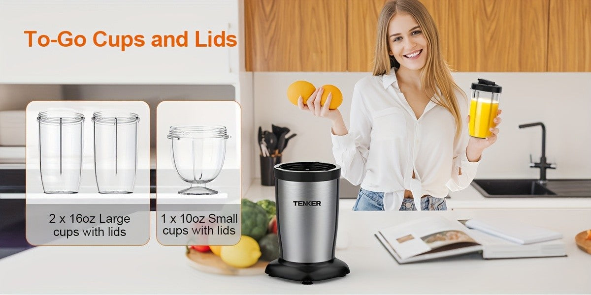 Smoothie Blender Combo 11-Piece Set, Personal Blender and Grinder with 2 x 17oz and 10oz To-Go Cups, Protein Shake Mixer for Kitchen, Frozen Drinks and Food Prep
