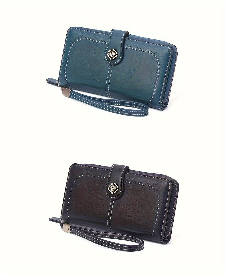 Women's RFID Blocking Wristlet Wallet, Large Capacity Long Zipper Purse with 12 or 23 Card Slot Options for Passport and Compatible Phone Storage