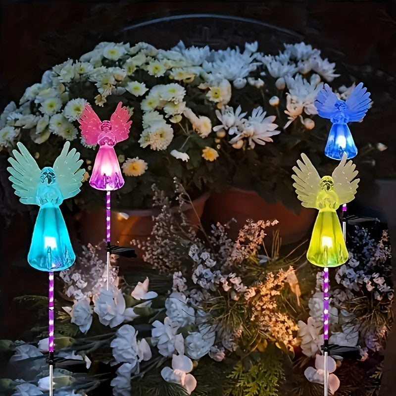 Solar Angel Garden Lights in Listed Two- or Four-Piece Options, Outdoor Decorative Lighting for Yard and Patio Displays, Housewarming and Seasonal Gift Ideas