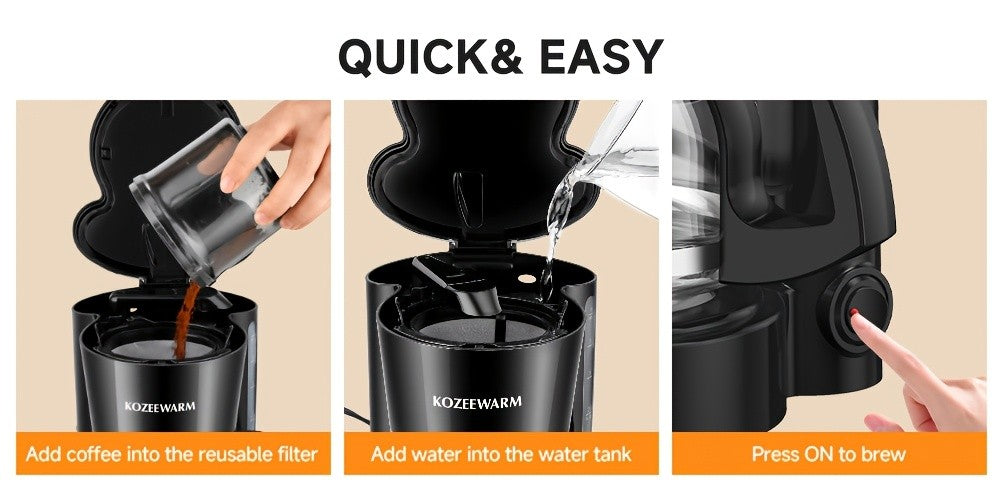 Drip Coffee Maker 12-Cup, One-Touch Coffee Machine with Reusable Filter, No-Disassembly Easy Clean, Brew for Home, Office, Kitchen, All-Day Coffee, Black