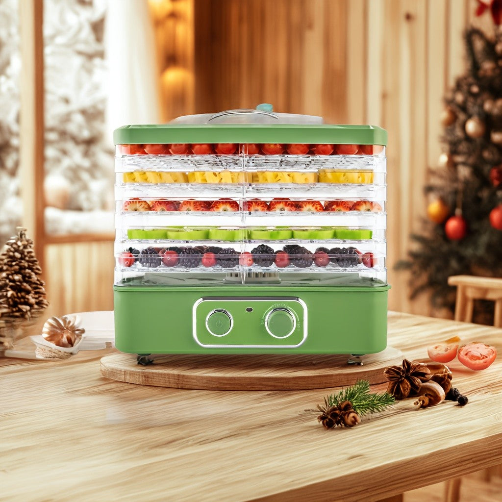Stackable Food Dehydrator for Fruit, Vegetables and Herbs, Listed Five-Tray 240W Temperature-Control Model with Green, Silvery and Eight-Tier Option Labels