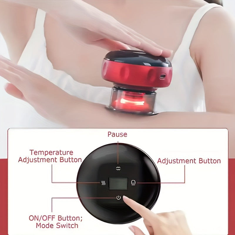 Electric Cupping Device with Pink Gua Sha Board, USB Rechargeable Red or Black Personal Care Tool with Listed 12-Level Heat and Suction Controls and Digital Display