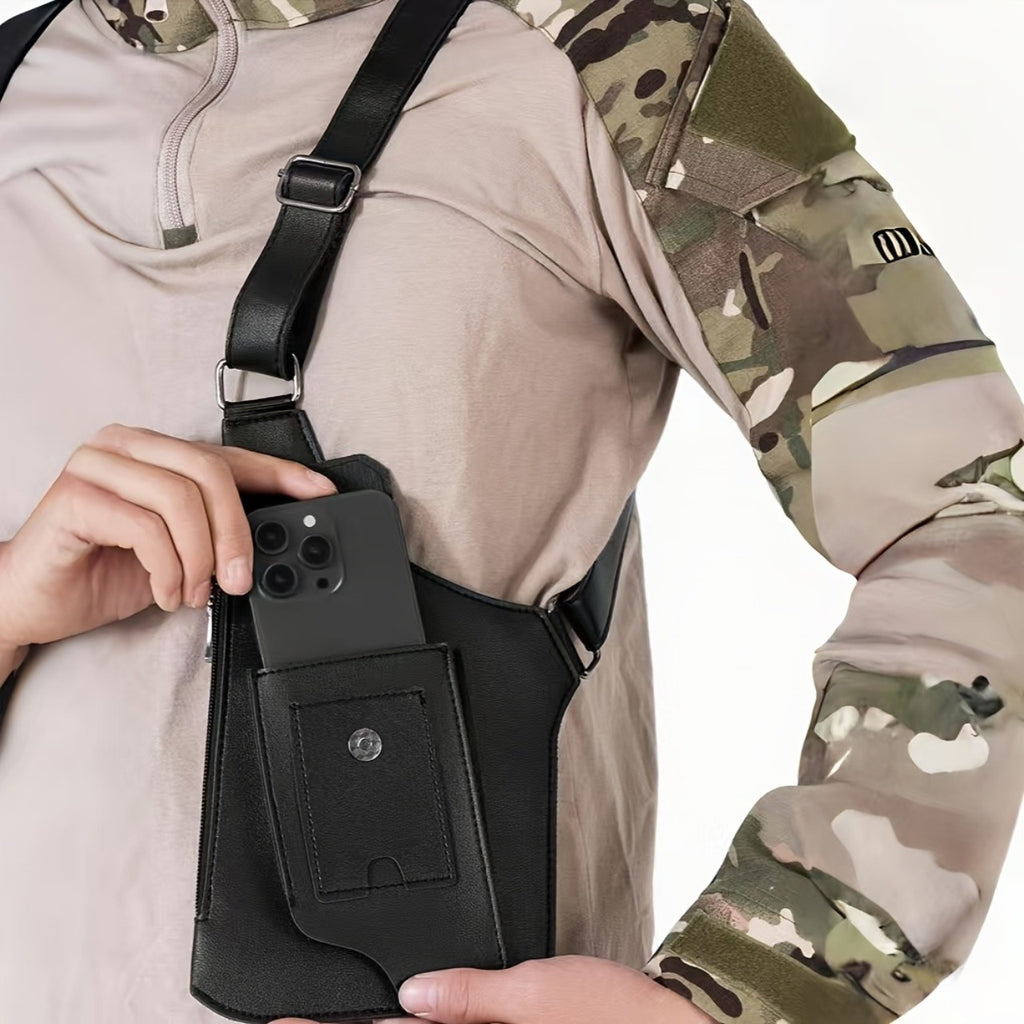 Men's Underarm Strap Bag in Black with Retro Styling for Everyday Phone Carry, Outdoor Walks, Cycling and Hiking Gift Ideas for Boyfriend or Father