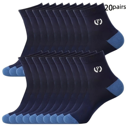 Men's Mid-Calf Athletic Socks 50-Pair Mixed Color Pack with Elastic Ribbed Cuffs and Breathable Sweat-Absorbent Design for Sports and Casual Wear