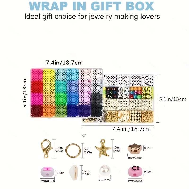 Clay Bead Bracelet Making Kit, 7200-Piece Colorful Soft Clay Bead Assortment in Two Boxes for DIY Jewelry, Custom Patterns and Handmade Gift Projects