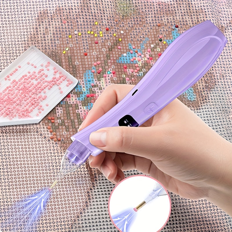 Diamond Art Electric Dotting Pen with Listed Storage Tray and Ergonomic Handle, Purple or White Two-Piece Upgrade Options for DIY Diamond Painting