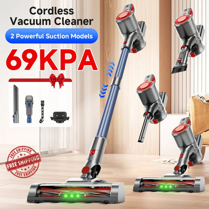 Green LED Vacuum Cleaner with Listed Anti-Tangle Brush, Removable Battery and Multiple Suction Levels, Eight Color Options for Home Floor and Pet Hair Cleanup