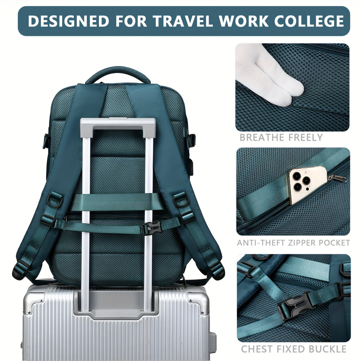 Laptop Travel Backpack with Listed 16-Inch Device Compartment, Shoe Pocket and Multi-Pocket Organization in Pink, Beige or Light Green for Work, School and Gym Trips