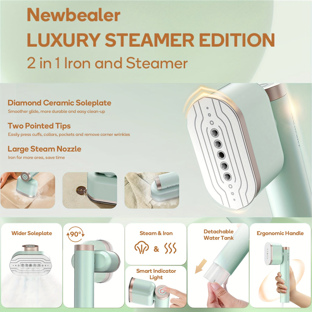 Two-Setting Garment Steamer, 1200W Handheld Clothes Steamer with Listed 15-Second Heat-Up in Royal Purple, Snow White or Mint Green for Home and Travel Fabric Care