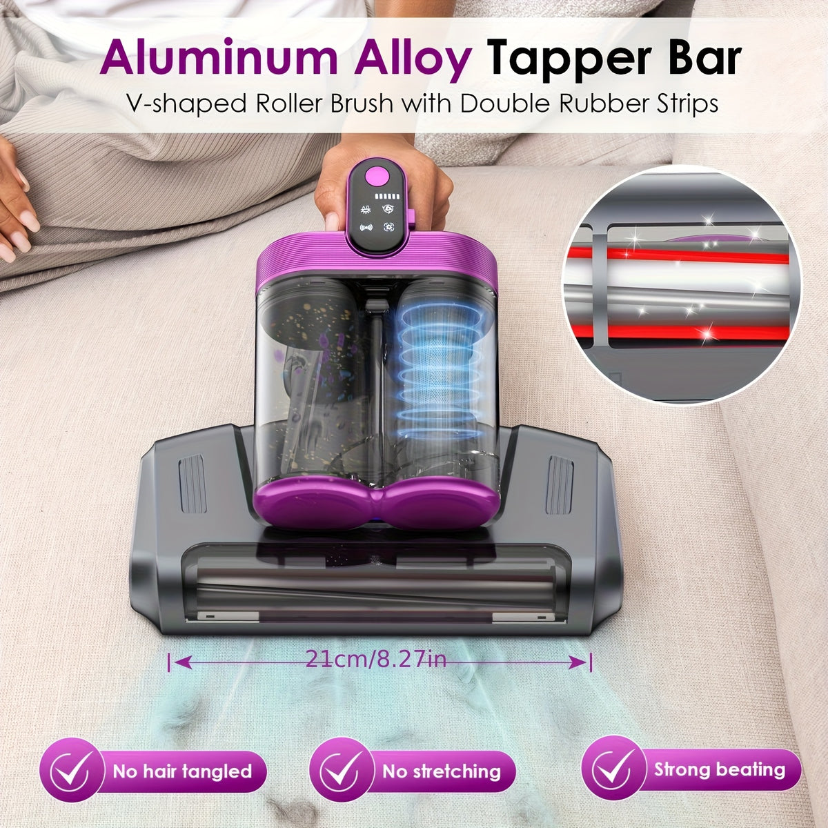 UVC Mattress Vacuum Cleaner with Hot Air, 16KPa Powerful Suction Bed Vacuum with Dual Dust Cup, Handheld Deep Cleaning Mattress Machine for Pillows, Sofa, and Carpet