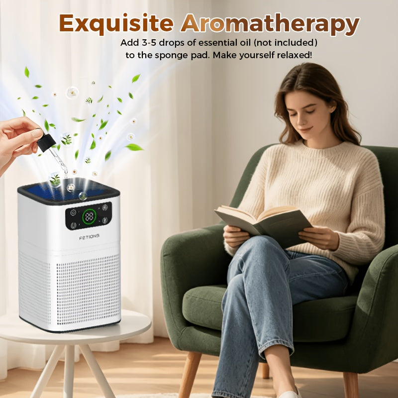 Compact H13 Air Purifier with Aromatherapy Pad, 3-Stage Filtration, Four Fan Speeds, Sleep Mode and Filter-Life Display for Bedroom and Home Office