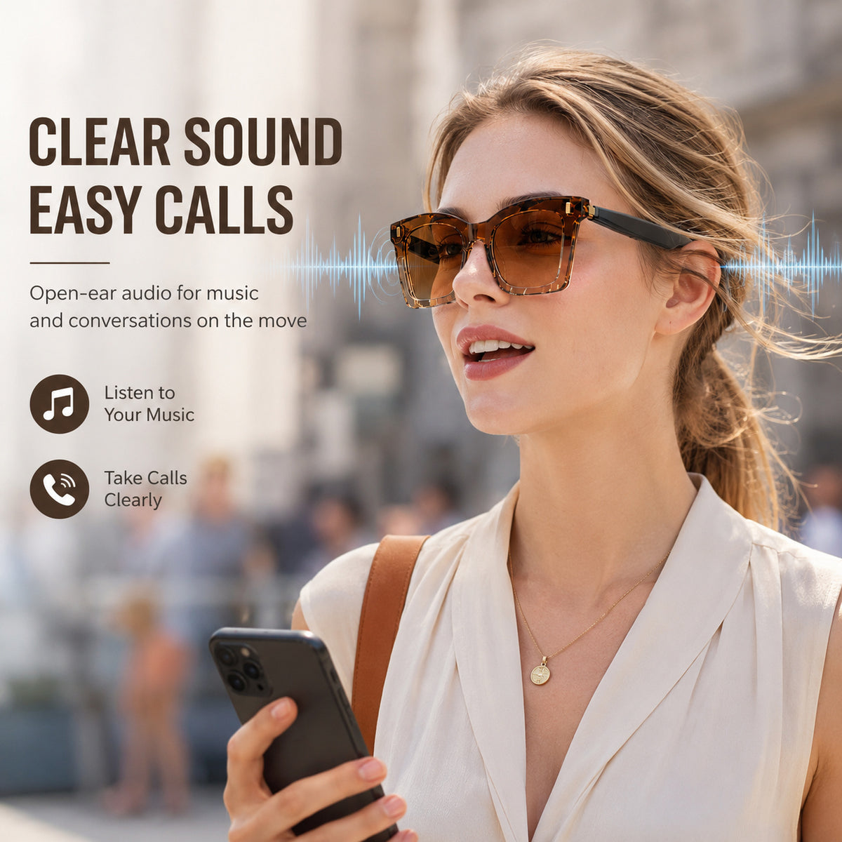 Cat Eye Smart Glasses for Women, SM02 Wireless Audio Eyewear with Listed Bluetooth 6.0, Wear Sensor and Automatic Connection Feature for Everyday Listening