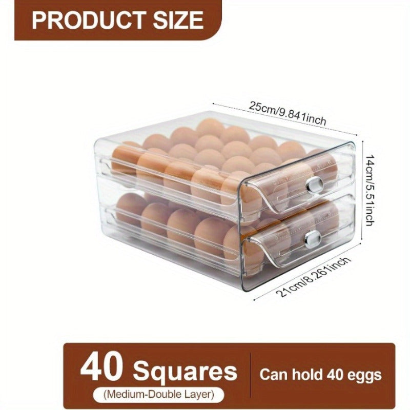 Egg Storage Container for Refrigerator, 40/60 Slot Double-Layer Stackable Egg Holder with Drawers, Dustproof Space-Saving Fridge Organizer Tray for Home Kitchen