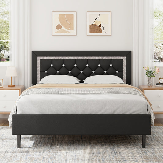 Princess Bed Frame with Diamond Headboard and Wooden Slat Support, Bedroom Furniture in White, Black or Pink with Twin, Full and Queen-1 Size Options