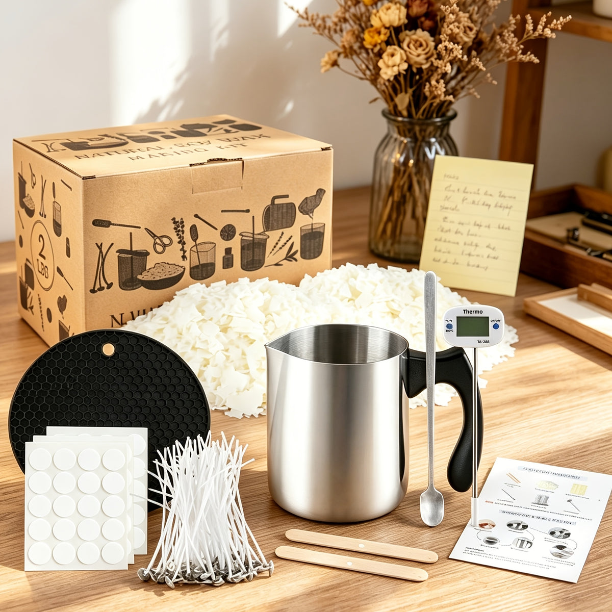 Candle Making Kit with Electric Heater, Listed 2lb Soy Wax, Stainless Steel Pouring Pot, Digital Thermometer and 50 Wicks for Adult DIY Candle Crafts