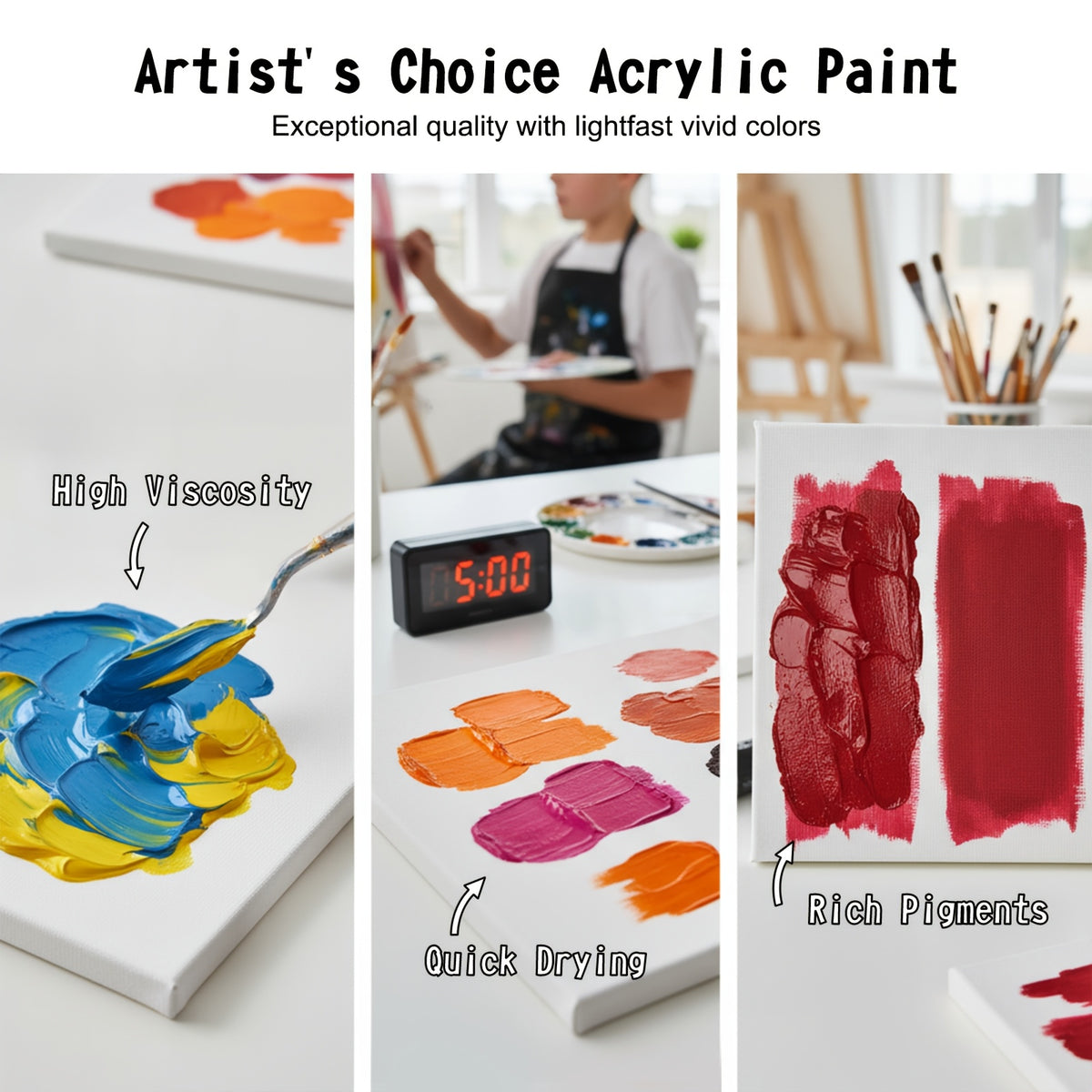 Beginner Acrylic Paint Set with 24 Colors and 12 Art Brushes, Listed 2.03 oz Option for Canvas Painting, Decorative Ceramic Projects and Fabric Crafts