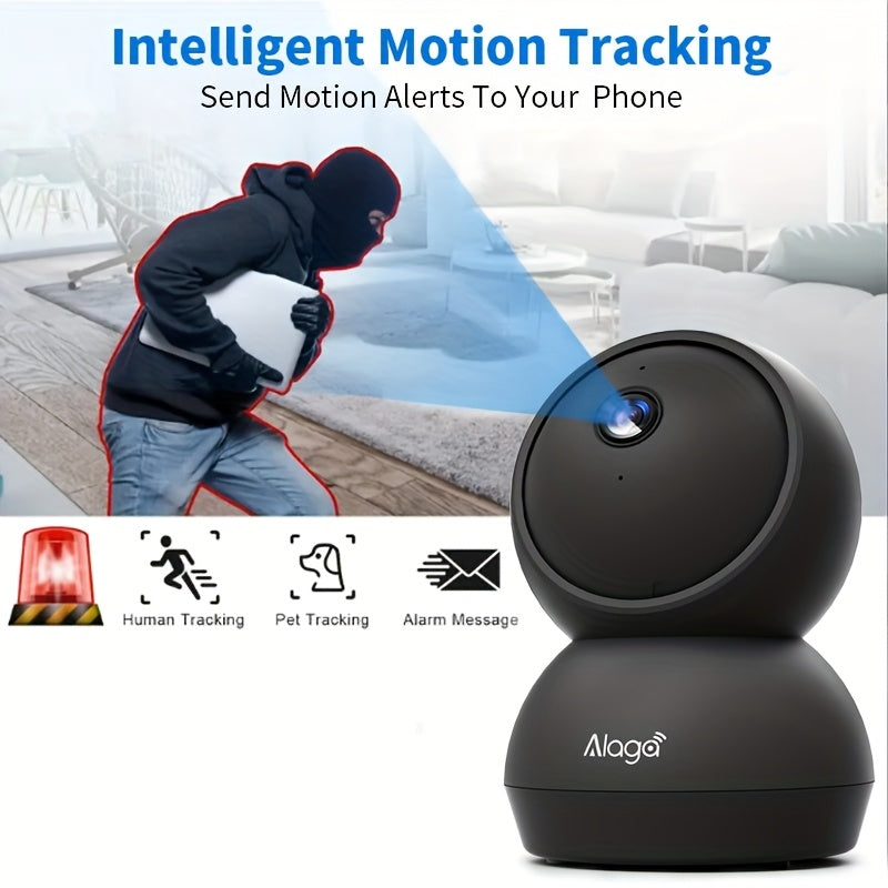 WiFi Home Monitoring Camera in Black One-Piece Option with Listed 2K QHD, Dual-Band Connection, PTZ Tracking, Two-Way Voice and Infrared Night Vision