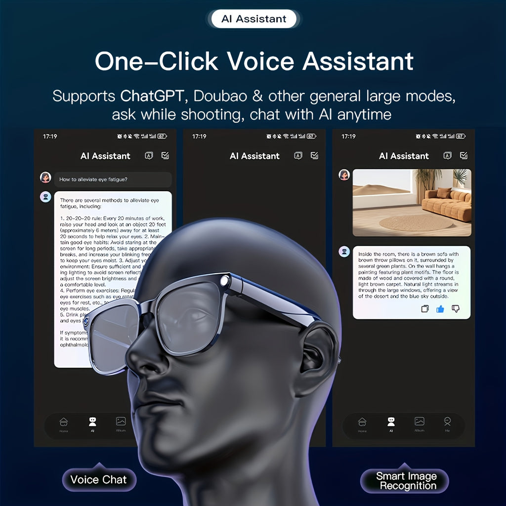 Open-Ear Camera Smart Glasses with Listed 4K Video, Photo Capture, AI Translation and Object Recognition, Bluetooth with Photochromic or Clear Lens Options