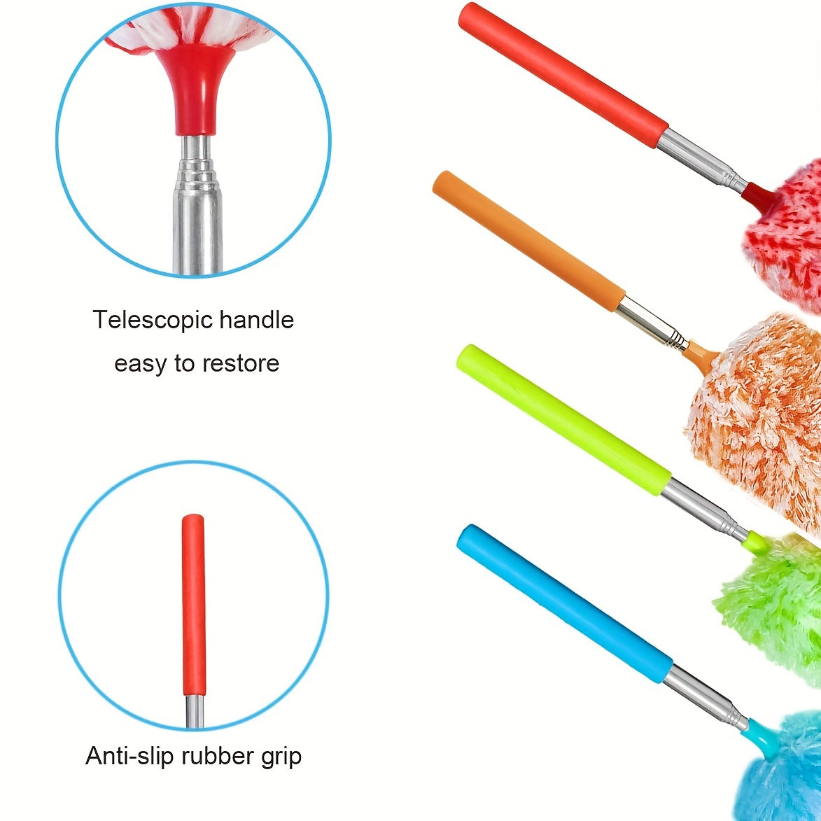 Extendable Microfiber Duster in Red, Washable Reusable Dusting Tool with Adjustable Reach for Everyday Home, Office, Car and Appliance Exterior Cleaning