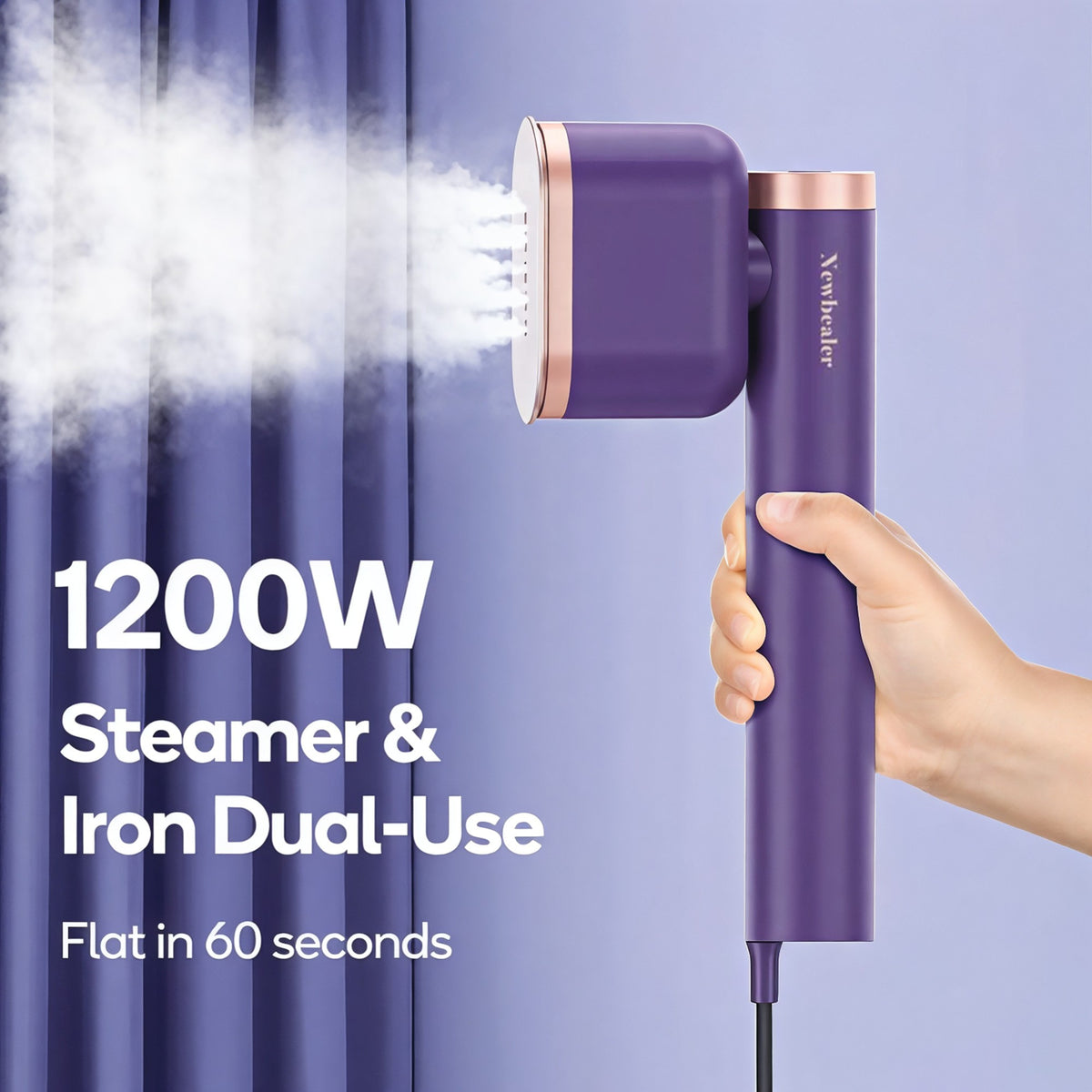 Portable Garment Steamer in Royal Purple, 1200W Handheld Clothes Steamer with 15-Second Heat-Up and Auto Shut-Off for Home and Travel Fabric Care