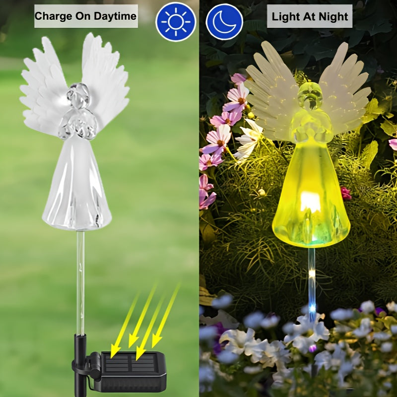Solar Angel Garden Lights in Listed Two- or Four-Piece Options, Outdoor Decorative Lighting for Yard and Patio Displays, Housewarming and Seasonal Gift Ideas