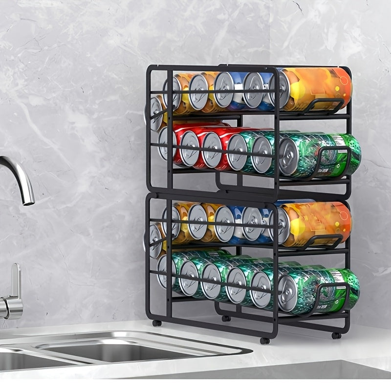 Sliding Can Dispenser Rack, Black Two-Pack Stackable Canned Food Storage Organizer for Pantry Shelves, Kitchen Cabinets and Countertop Organization