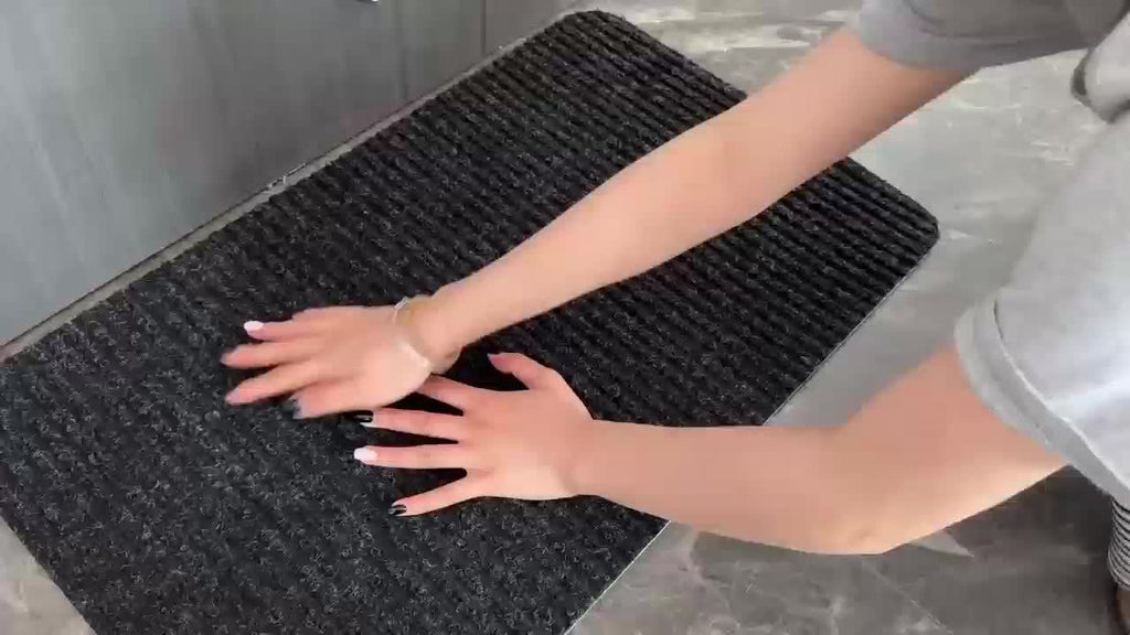 Low Profile Indoor Doormat and Entryway Runner with Grooved Surface and Listed Rubber Backing, Seven Size Options in Grey, Black or Brown for Home Entrances