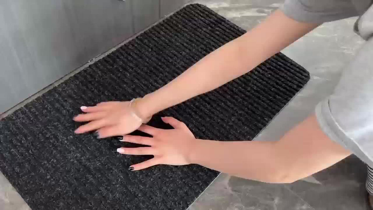 Low Profile Indoor Doormat and Entryway Runner with Grooved Surface and Listed Rubber Backing, Seven Size Options in Grey, Black or Brown for Home Entrances