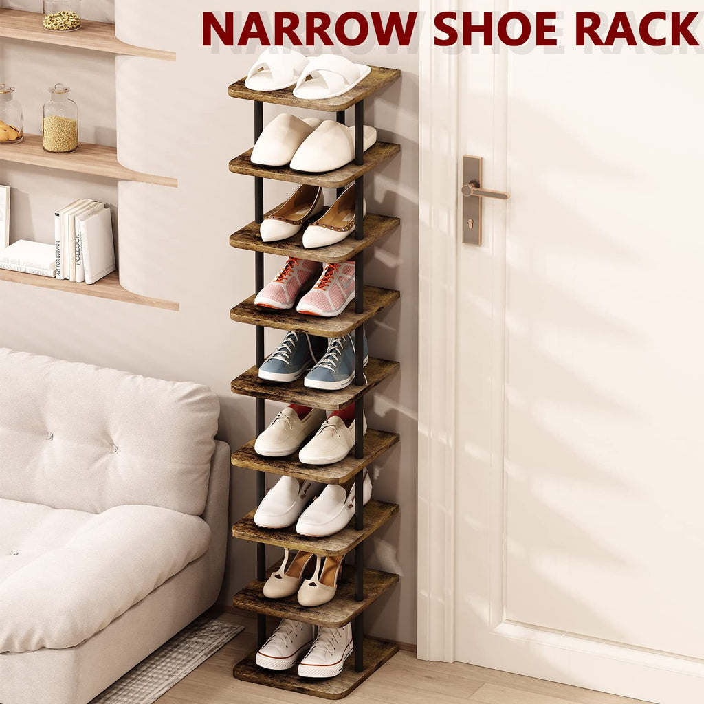9-Tier Vertical Shoe Tower in Black with Narrow Freestanding Design and Removable-Layer Reference for Footwear Storage in Closets, Entryways and Bedrooms