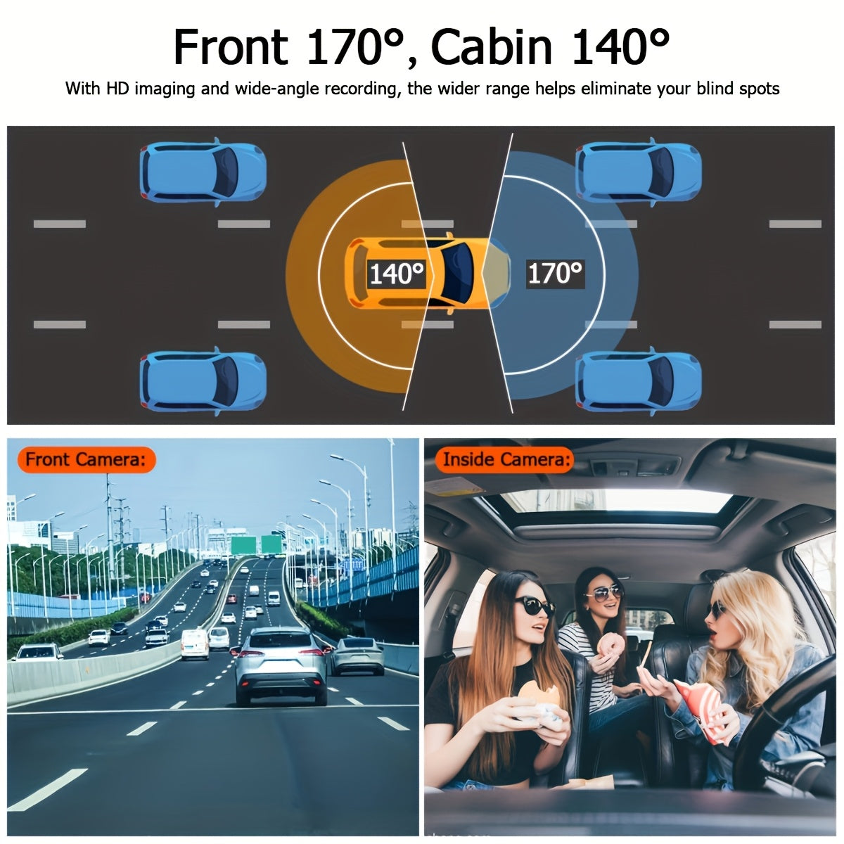 Dual or Triple Lens Dash Cam, Black Vehicle Camera with Listed 1080P Front and 720P Rear Recording, Loop Recording and G-Sensor References, Select 32G and Wi-Fi Options