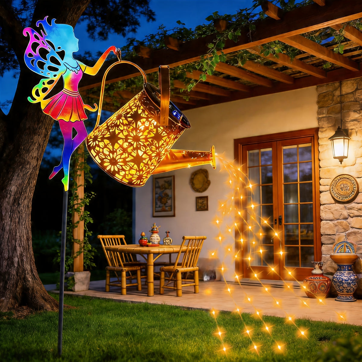 Solar Watering Can Garden Light, Metal Hanging Lamp with Fairy-Light Decoration for Patio, Lawn and Courtyard Displays, Warm Lamp or Lanterns Options