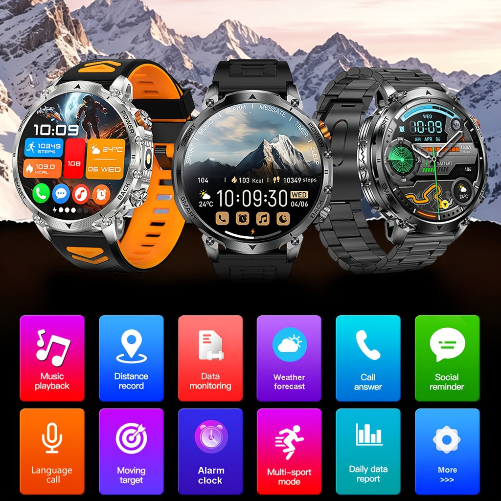 AMOLED Outdoor Smartwatch for Men by COANR with 1.7-Inch Touchscreen, 1400mAh Battery, Compass, LED Flashlight, AI Assistant and Wireless Calling