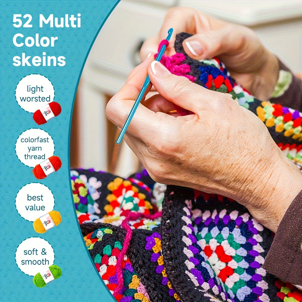 Acrylic Yarn Crochet Kit with Listed Hooks, Knitting Needles, Locking Stitch Markers and Transparent-Side Storage Bag for Beginner Practice and DIY Crafts