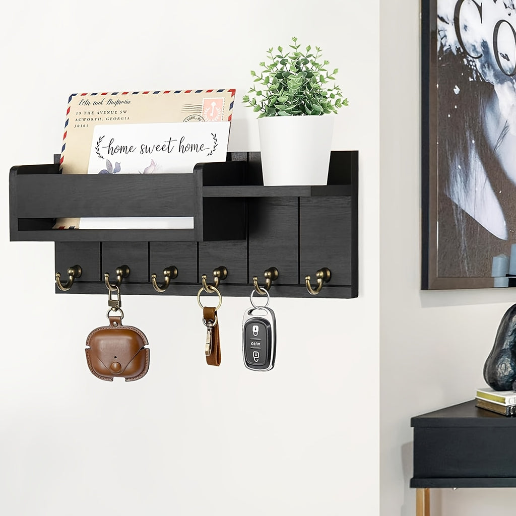Wall Key and Mail Organizer with Tray, Five-Color Entryway Key Rack for Hallway and Kitchen Storage in White, Grey, Black, Brown or Light Brown-1