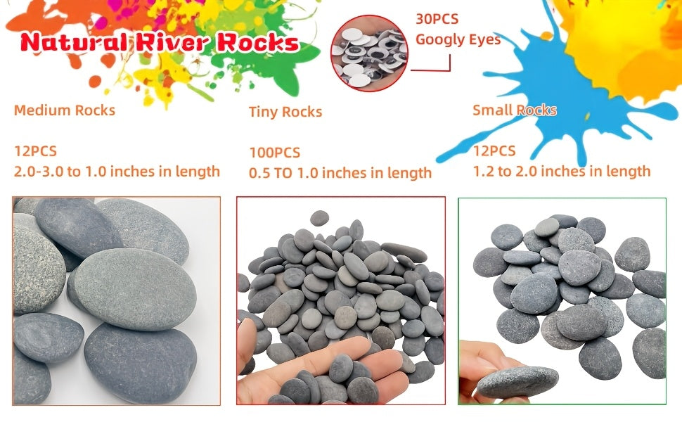Painting Stones for DIY Rock Art and Decorative Craft Projects with Smooth Flat Stone References, Mixed Size Wording and 150PCS Selection Label