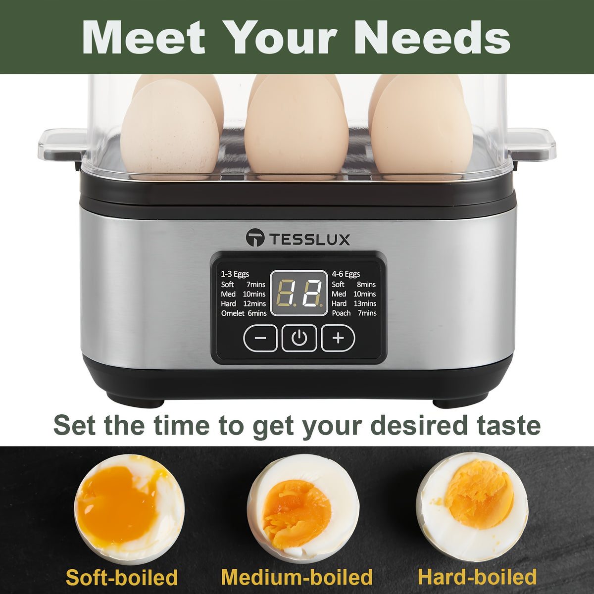 Electric Rapid Egg Cooker by TESSLUX, 6-Egg Capacity with Auto Shut-Off for Hard-Boiled Eggs, Poached Eggs, Scrambled Eggs and Omelets